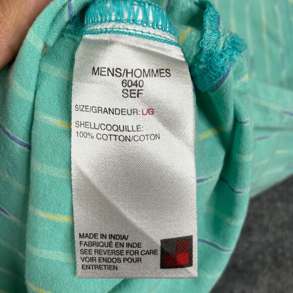 Woolrich Button Down Shirt Mens Large Green Striped Short Sleeve Casual Outdoor - Picture 8 of 10